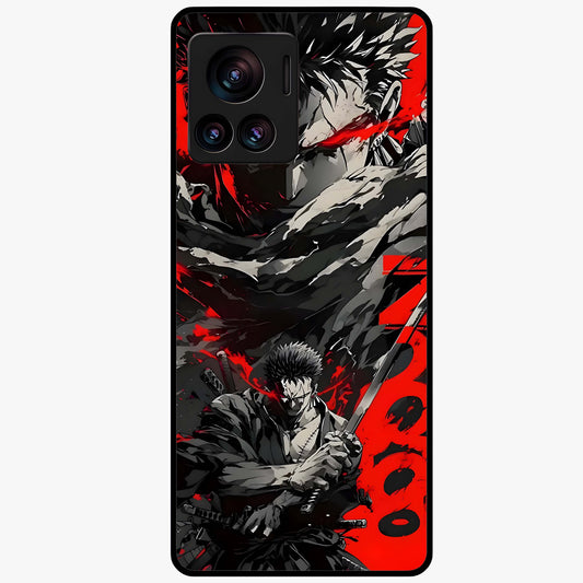 Demon Sword Resolve Glass Case showing flat back view with fierce sword warrior artwork and glossy glass finish.