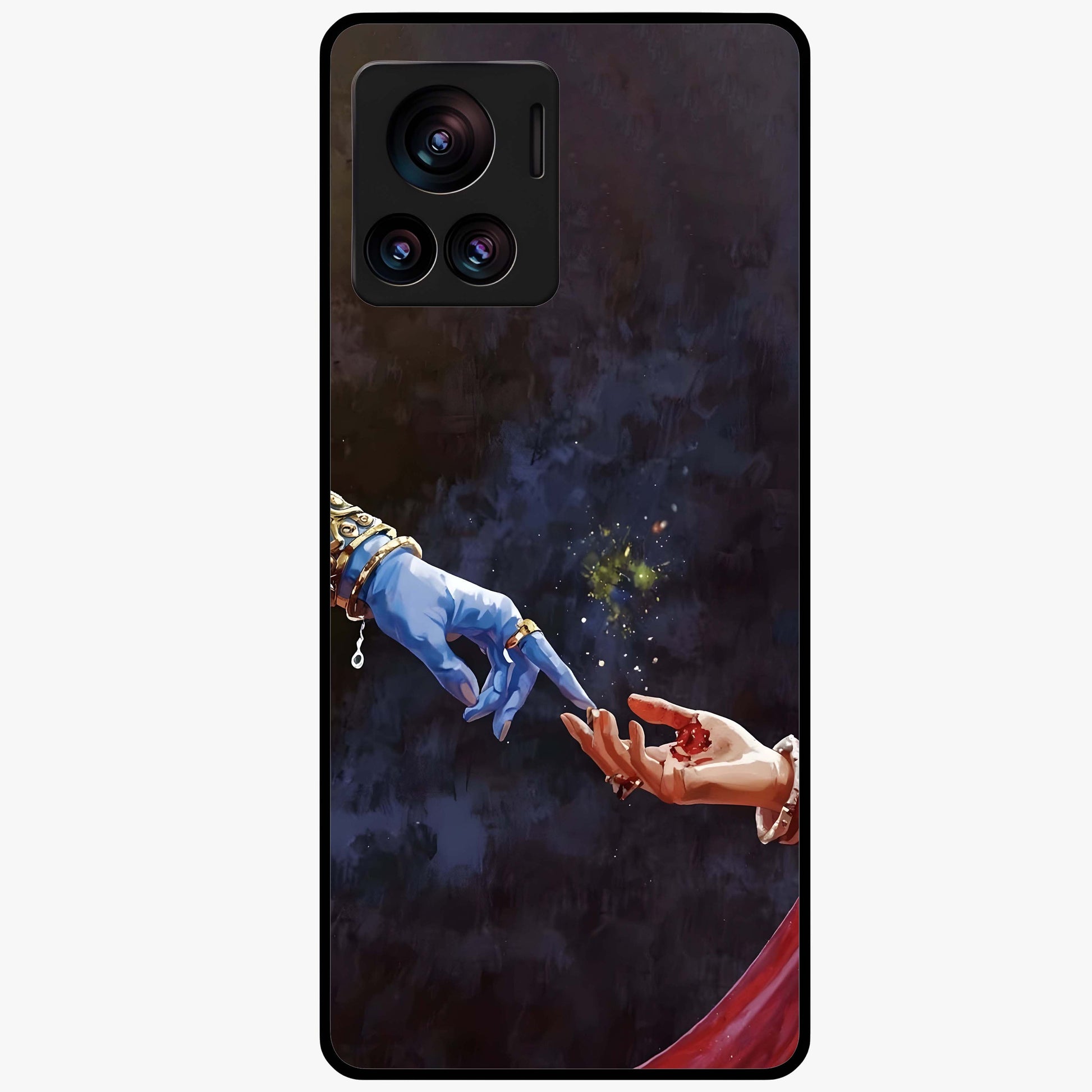 Divine Touch Eternal Glass Case showing flat back view with spiritual themed artwork and glossy glass finish.