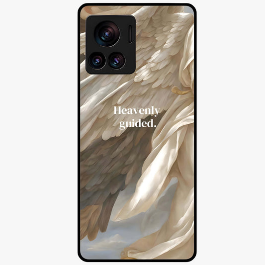 Divine Winged Grace Glass Case showing flat back view with elegant wing inspired artwork and glossy glass finish.