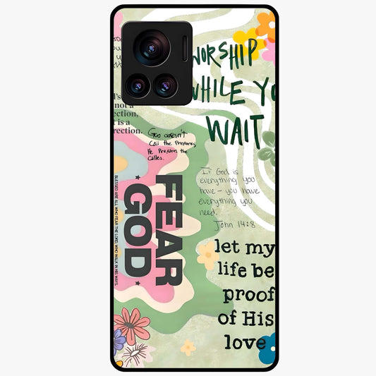 Faith Over Fear Glass Case showing flat back view with motivational typography artwork and glossy glass finish.