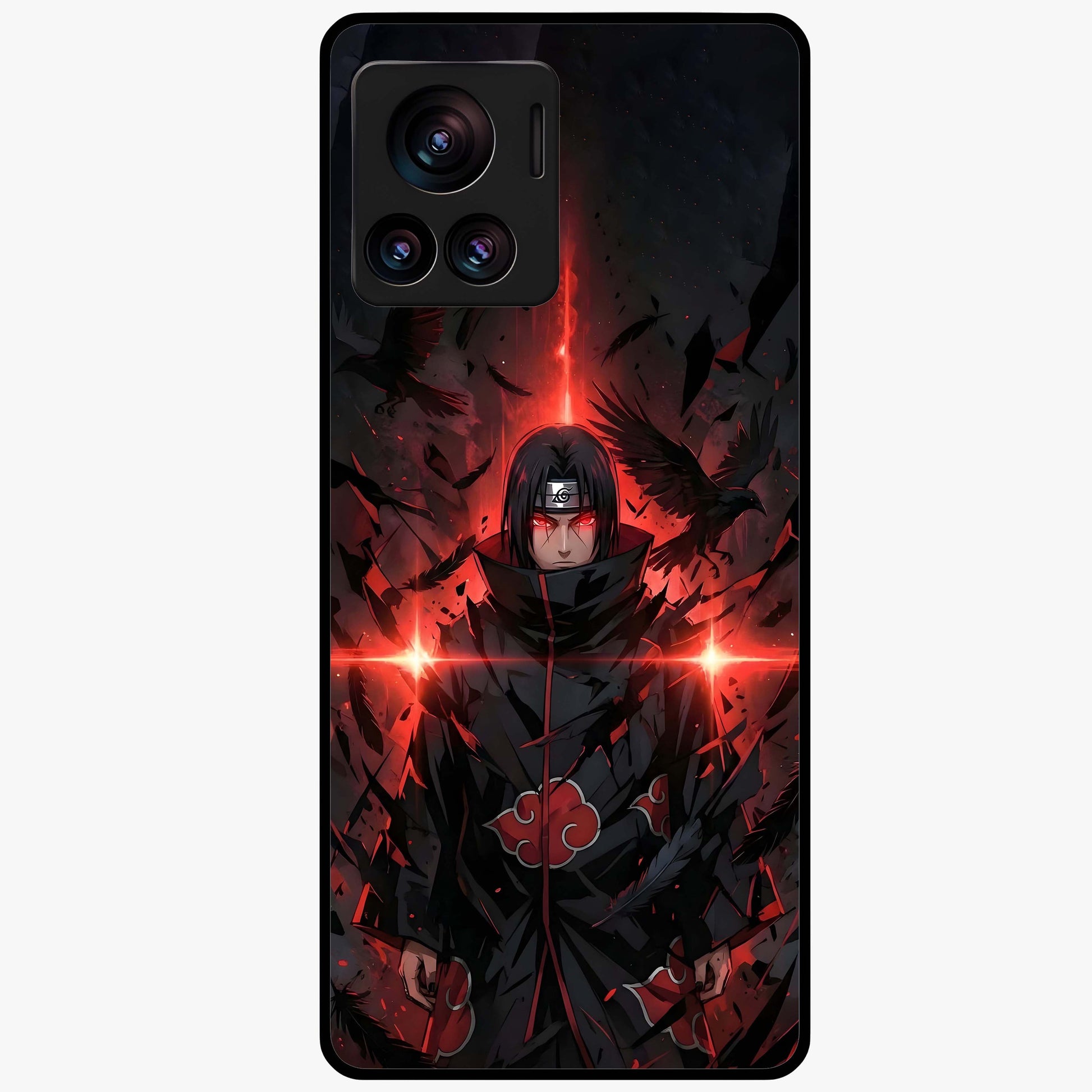 Focused Blade Discipline Glass Case showing flat back view with warrior sword themed artwork and glossy glass finish.