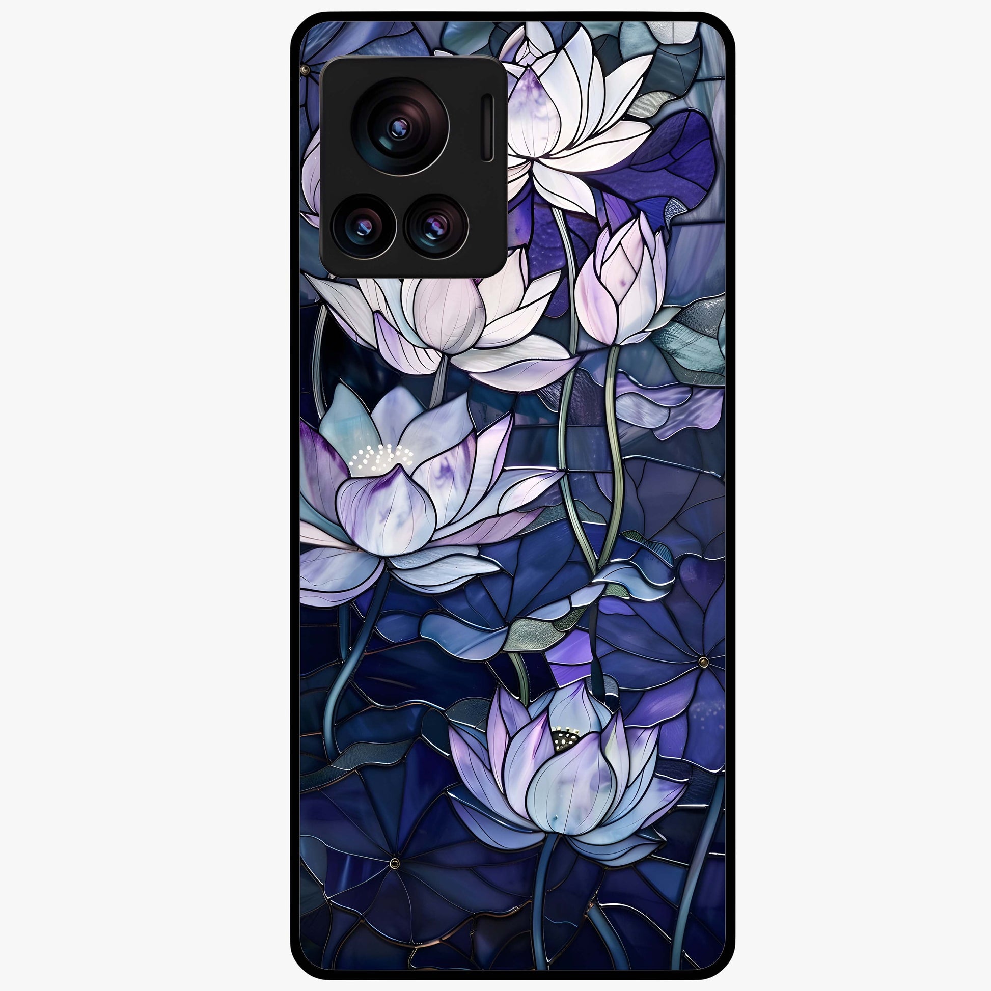Gloss Petal Rush Glass Case showing flat back view with glossy flower petal artwork and smooth glass finish.
