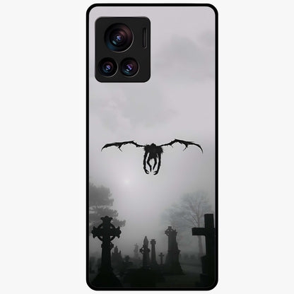 Graveyard Shadow Descent Glass Case showing flat back view with dark graveyard themed artwork and glossy glass finish.