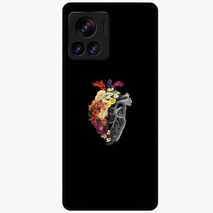 Heart With Flowers Glass Case showing flat back view with heart shaped floral artwork and glossy glass finish.