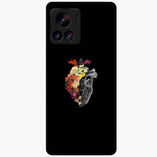 Heart With Flowers Glass Case showing flat back view with heart shaped floral artwork and glossy glass finish.
