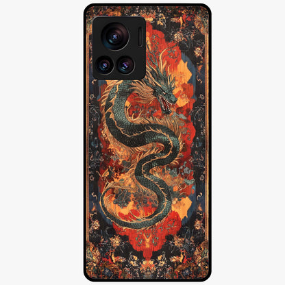 Inferno Dragon Soul Glass Case showing flat back view with fiery dragon artwork and glossy glass finish.