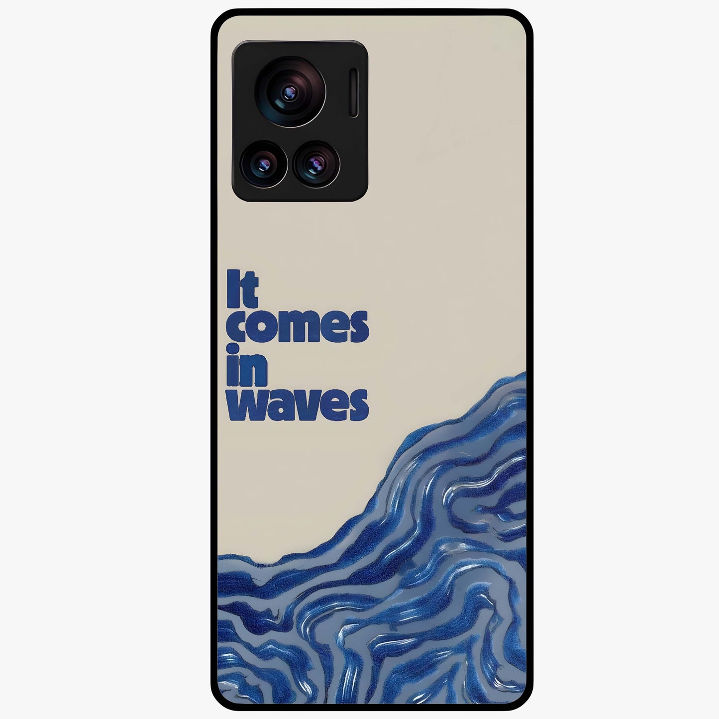 It Comes In Waves Quote Glass Case showing flat back view with inspirational wave themed quote artwork and glossy glass finish.
