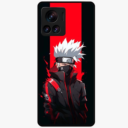 Kakashi Scarlet Shadow Glass Case showing flat back view with powerful anime ninja artwork and glossy glass finish.