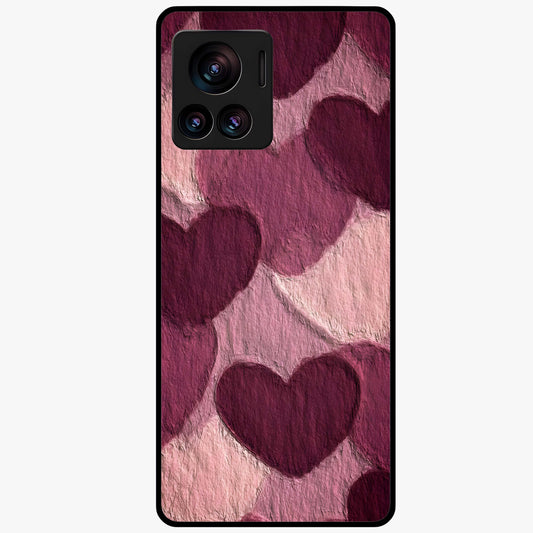 Layered Paper Hearts Glass Case showing flat back view with layered paper heart artwork and glossy glass finish.