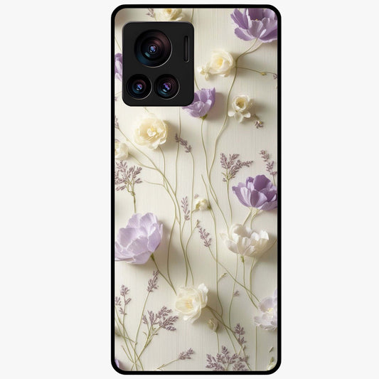 Lilac Breeze Harmony Glass Case showing flat back view with soft lilac themed artwork and glossy glass finish.