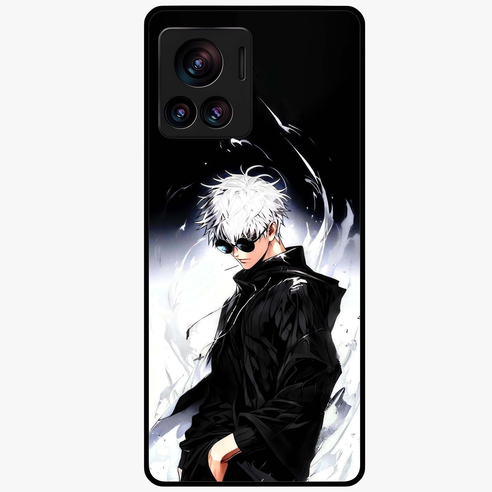 Limitless Shadow King Glass Case showing flat back view with powerful shadow warrior artwork and glossy glass finish.
