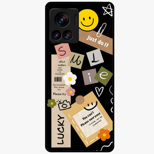 Lucky Aesthetic Collage Glass Case showing flat back view with trendy aesthetic collage artwork and glossy glass finish.