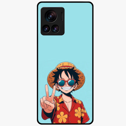 Luffy Summer Anime Vibe Glass Case showing flat back view with vibrant anime character artwork and glossy glass finish.