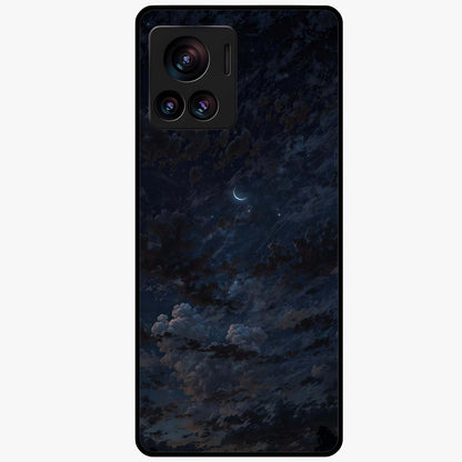 Lunar Veil Silence Glass Case showing flat back view with mystical moon veil artwork and glossy glass finish.
