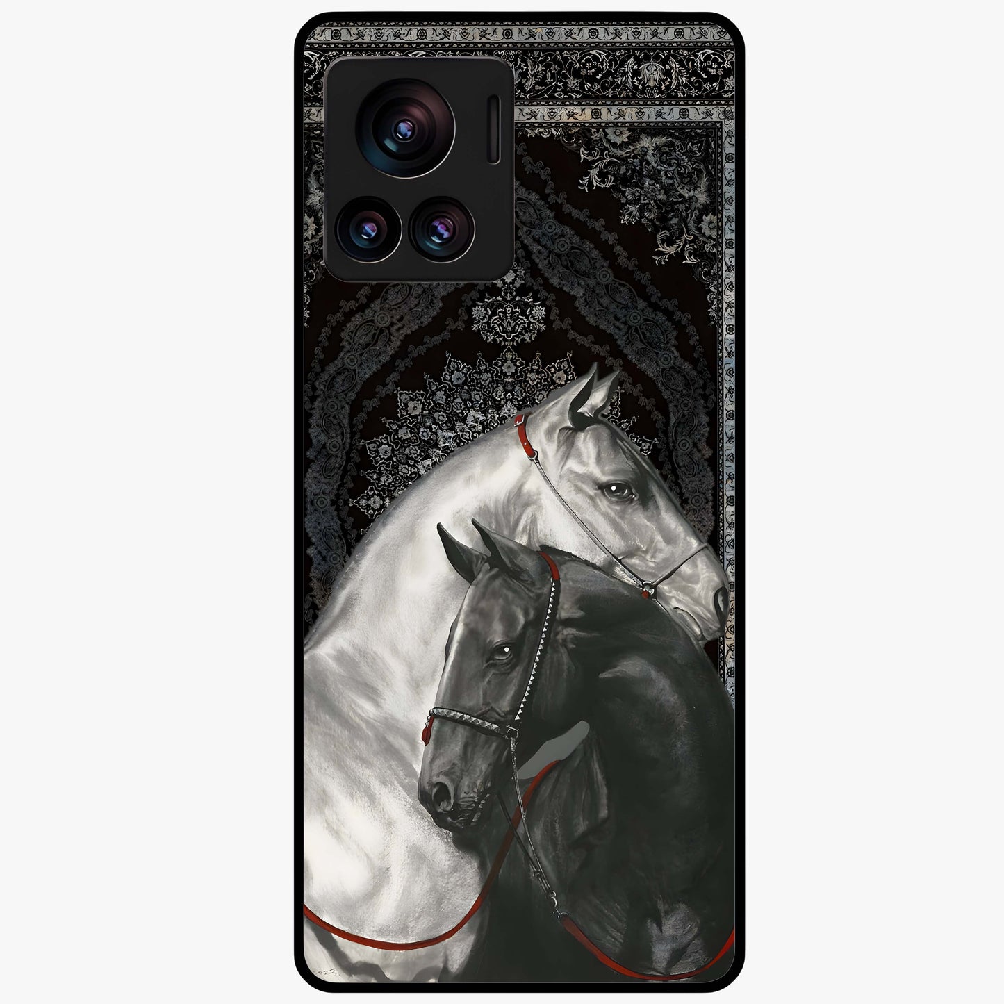 Majestic Ride Legacy Glass Case showing flat back view with powerful automotive inspired artwork and glossy glass finish.