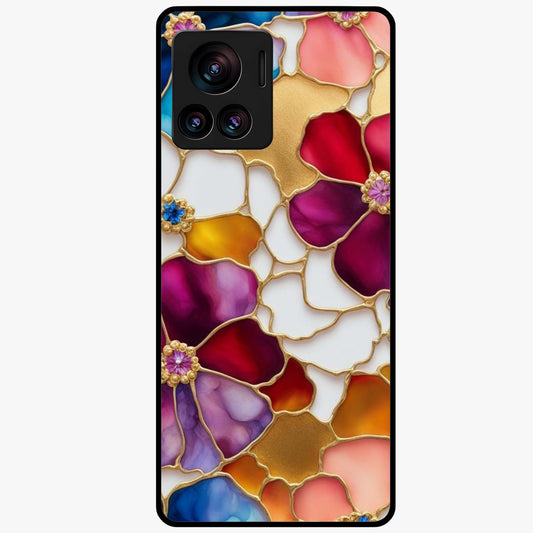 Marble Flower Pattern Glass Case showing flat back view with marble texture floral artwork and glossy glass finish.