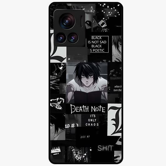 Midnight Chaos Mind Glass Case showing flat back view with abstract dark themed artwork and glossy glass finish.
