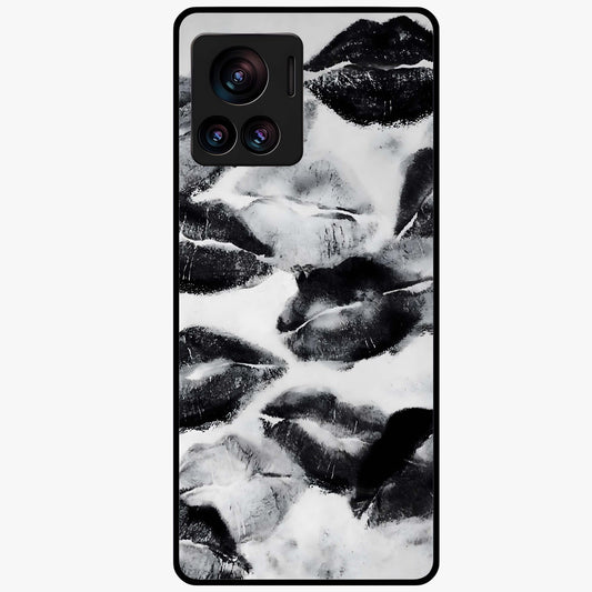 Midnight Kiss Marks Glass Case showing flat back view with lipstick kiss mark artwork and glossy glass finish.
