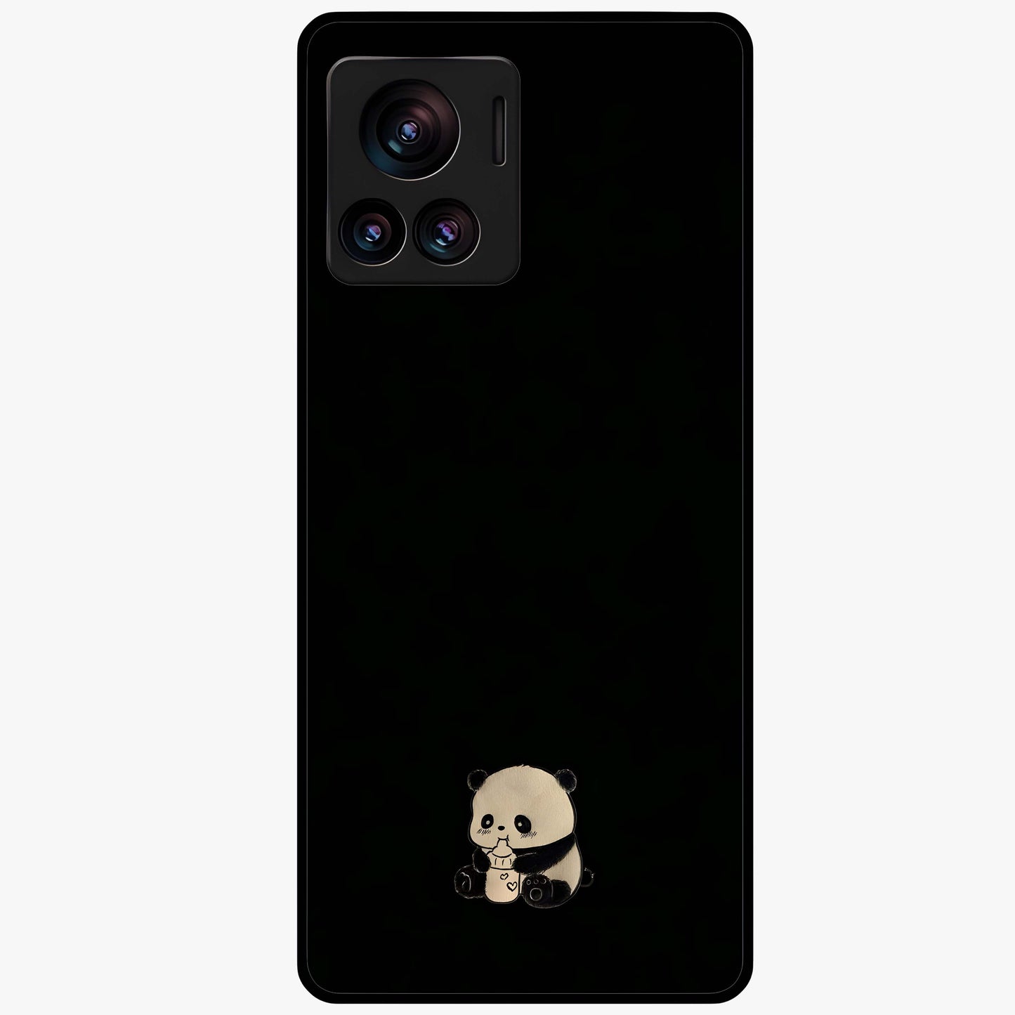 Midnight Panda Love Glass Case showing flat back view with cute panda themed artwork and glossy glass finish.