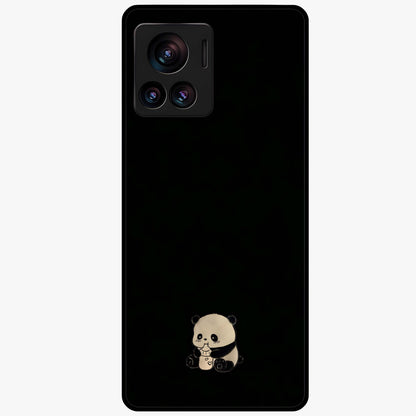 Midnight Panda Love Glass Case showing flat back view with cute panda themed artwork and glossy glass finish.