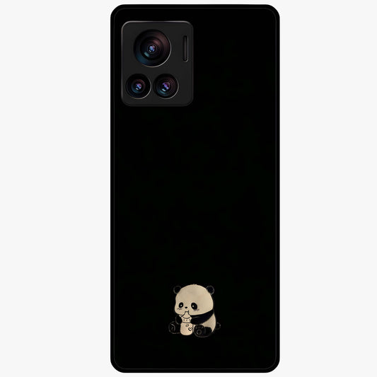 Midnight Panda Love Glass Case showing flat back view with cute panda themed artwork and glossy glass finish.