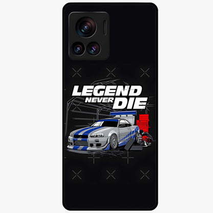 Midnight Racing Legacy Glass Case showing flat back view with sleek racing inspired artwork and glossy glass finish.