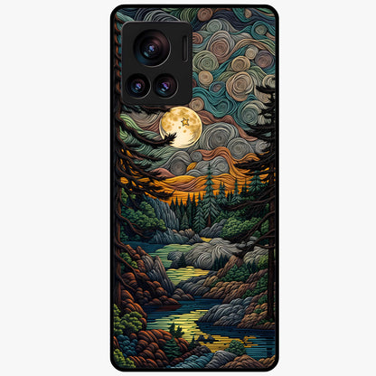 Moonlight Forest Dream Glass Case showing flat back view with mystical forest moonlight artwork and glossy glass finish.