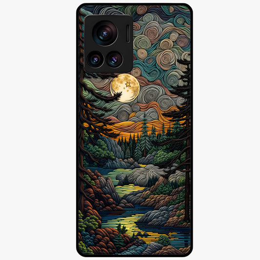 Moonlight Forest Dream Glass Case showing flat back view with mystical forest moonlight artwork and glossy glass finish.