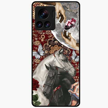 Moonlit Royal Stallion Glass Case showing flat back view with majestic horse under moonlight artwork and glossy glass finish.