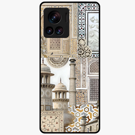 Mughal Marble Legacy Glass Case showing flat back view with intricate Mughal inspired marble pattern and glossy glass finish.