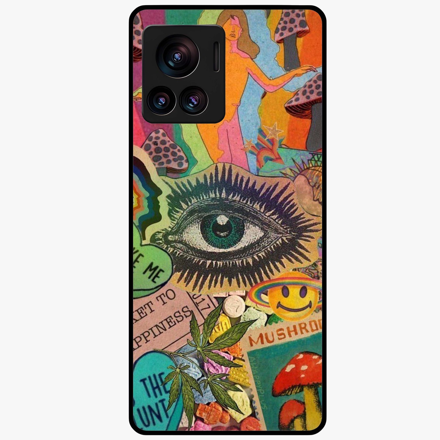 Mystic Eye Wonderland Glass Case showing flat back view with mystical eye themed artwork and glossy glass finish.