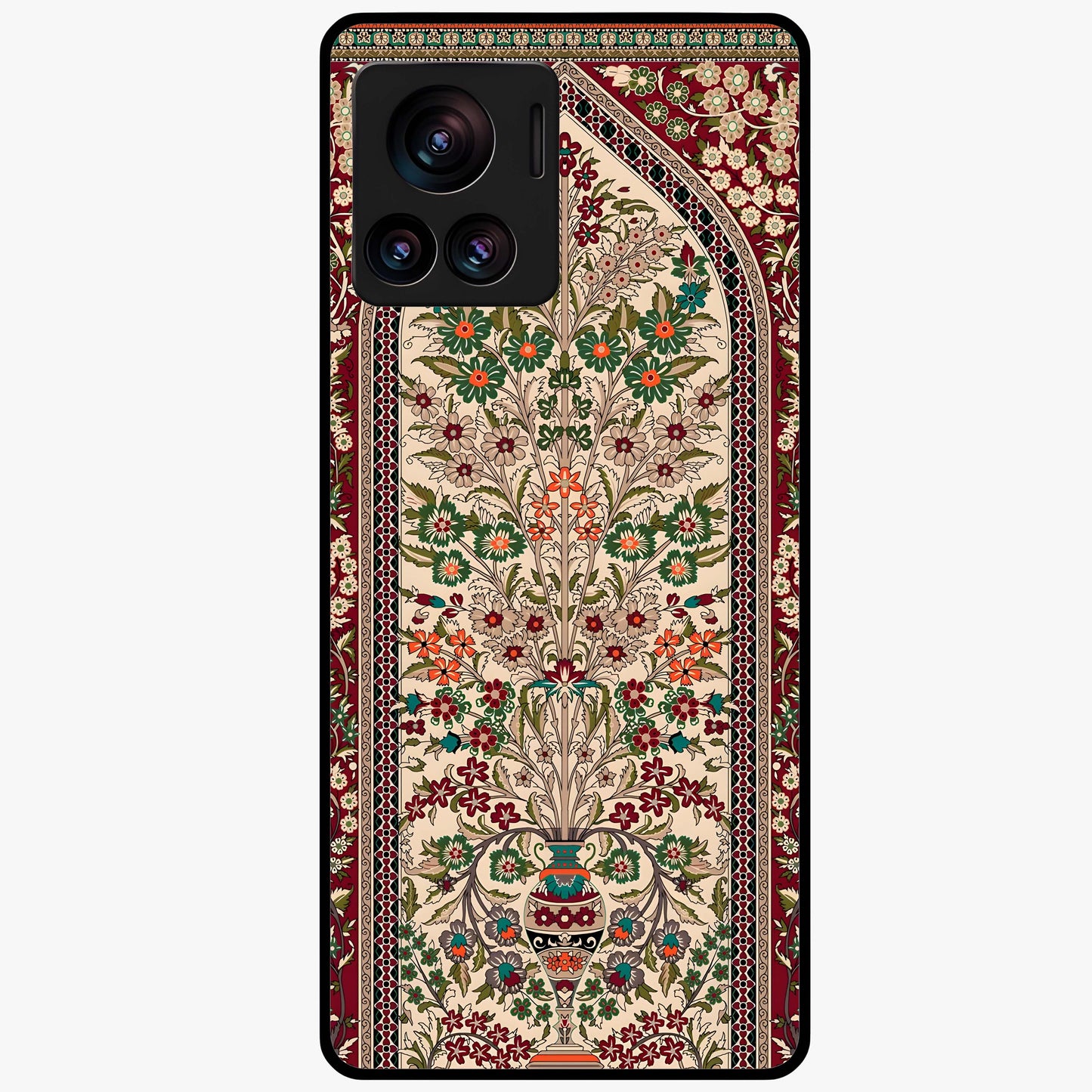 Persian Inspired Glass Case showing flat back view with ornate Persian style pattern artwork and glossy glass finish.