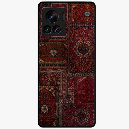 Persian Velvet Tale Glass Case showing flat back view with luxurious Persian velvet pattern artwork and glossy glass finish.