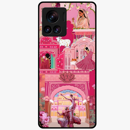 Pink Palace Muse Glass Case showing flat back view with elegant palace inspired artwork and glossy glass finish.