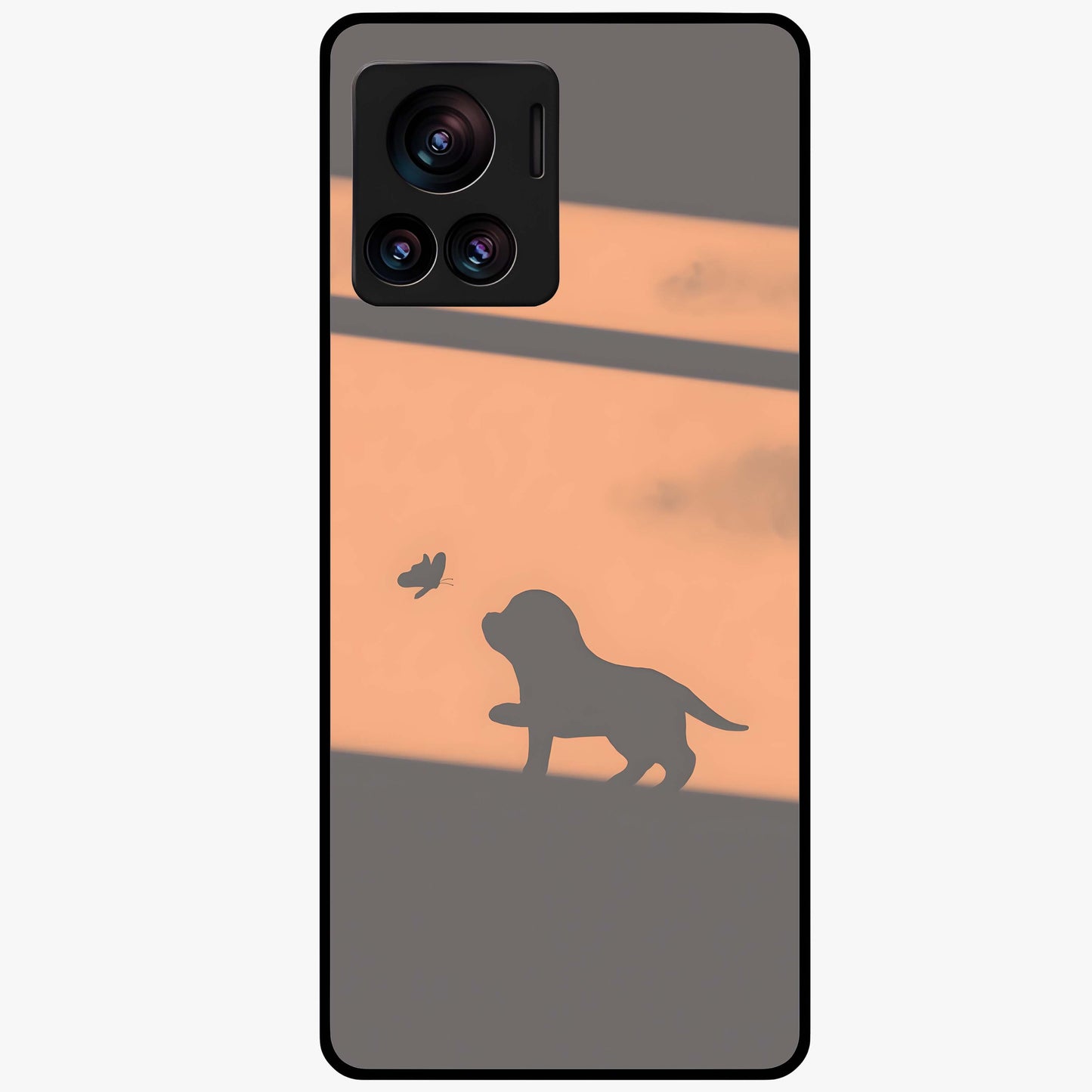 Puppy Shadow Art Glass Case showing flat back view with cute puppy shadow style artwork and glossy glass finish.