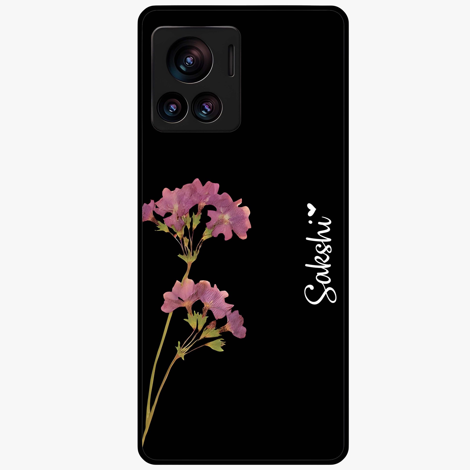 Riching Lavender Flower Custom Name Glass Case showing flat back view with lavender floral artwork and personalized name design.