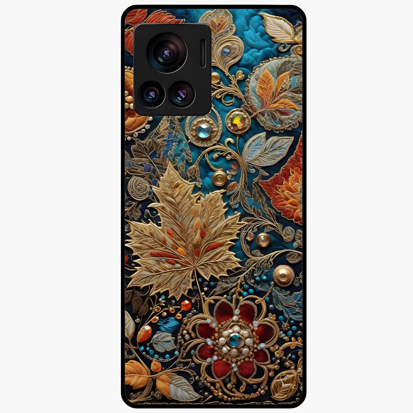 Royal Jewel Garden Glass Case showing flat back view with decorative floral garden artwork and glossy glass finish.