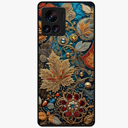 Royal Jewel Garden Glass Case showing flat back view with decorative floral garden artwork and glossy glass finish.