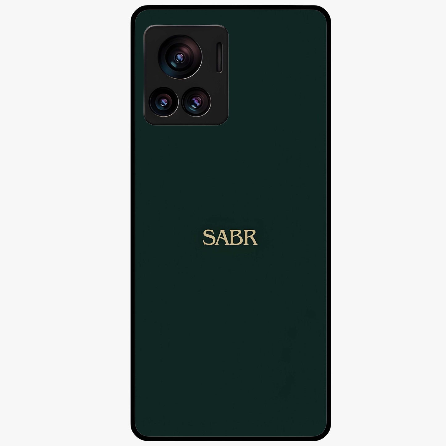 Sabr Minimal Patience Glass Case showing flat back view with minimalist typography artwork and glossy glass finish.