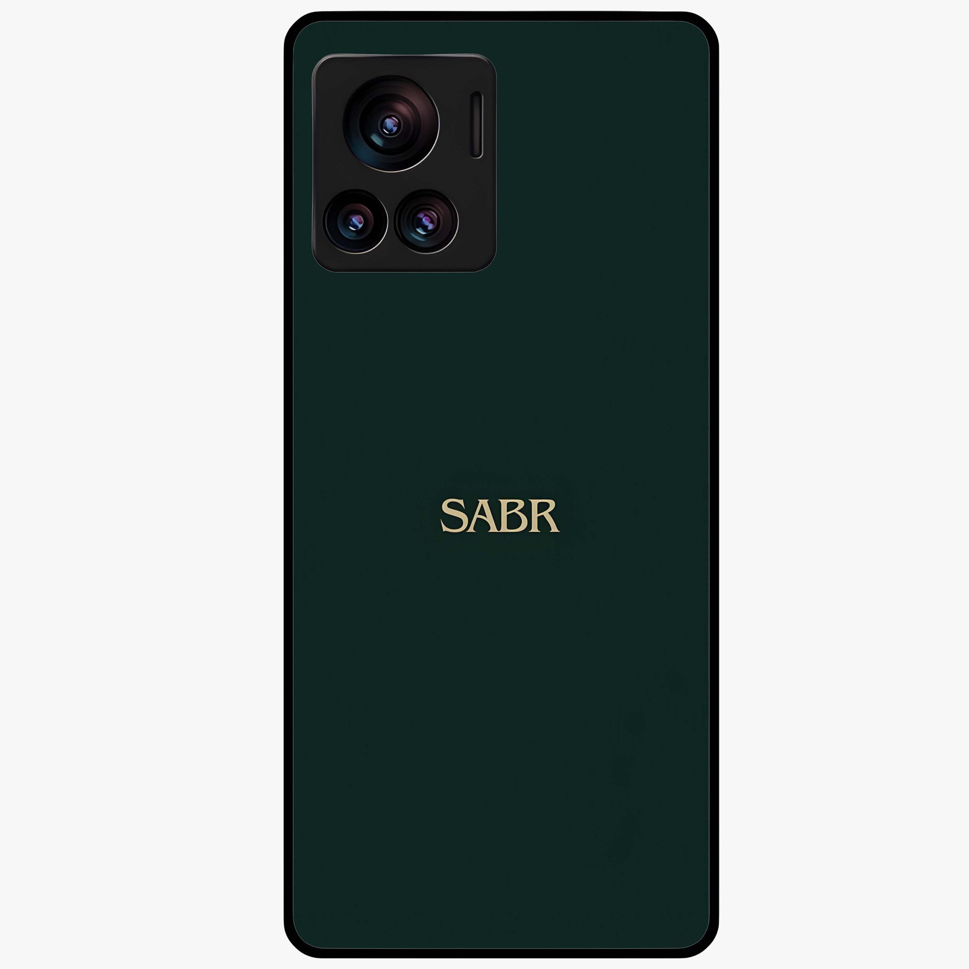 Sabr Minimal Patience Glass Case showing flat back view with minimalist typography artwork and glossy glass finish.