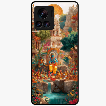Sacred Sunlight Gods Glass Case showing flat back view with divine sunlight themed artwork and glossy glass finish.