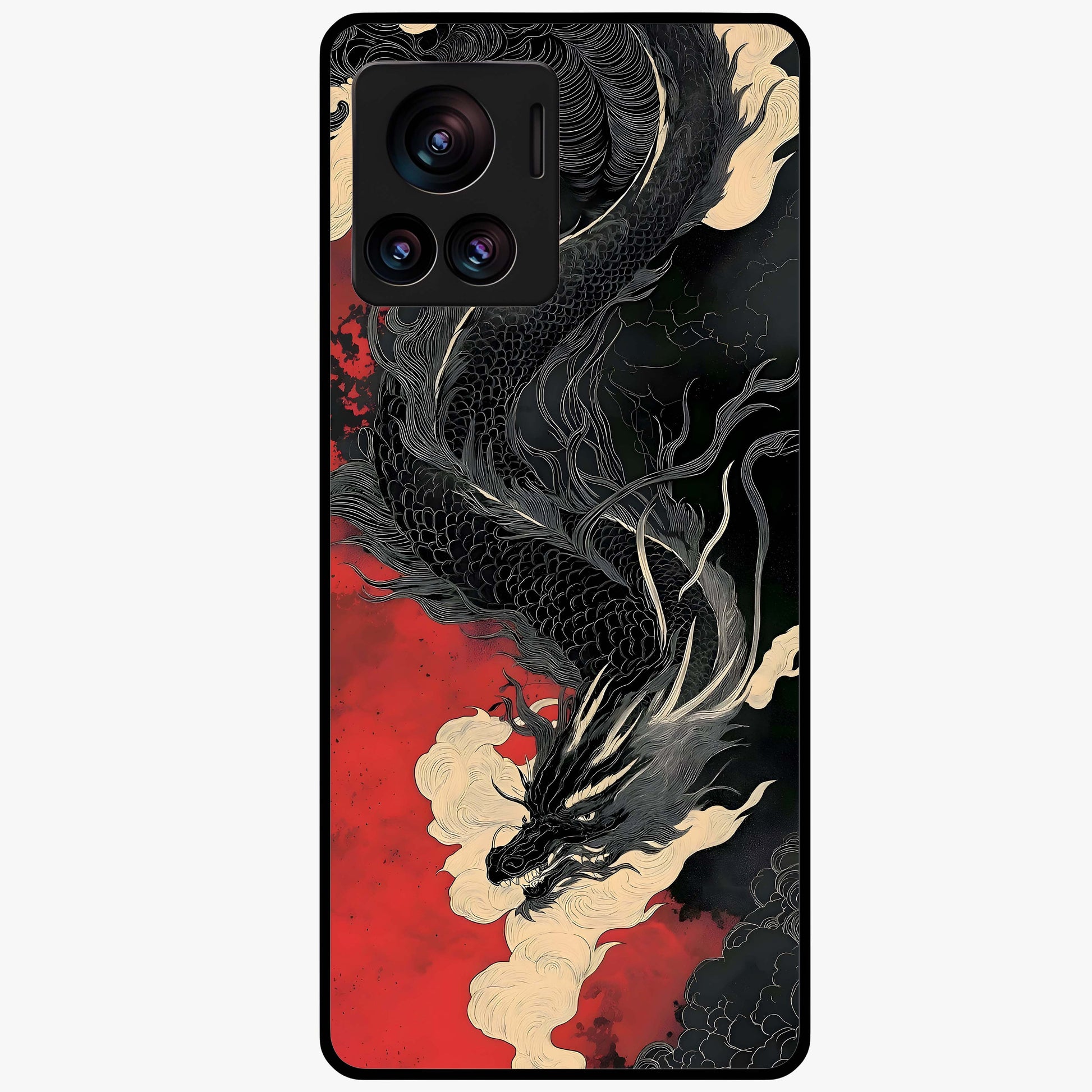 Shadow Dragon Fury Glass Case showing flat back view with fierce dragon artwork and glossy glass finish.