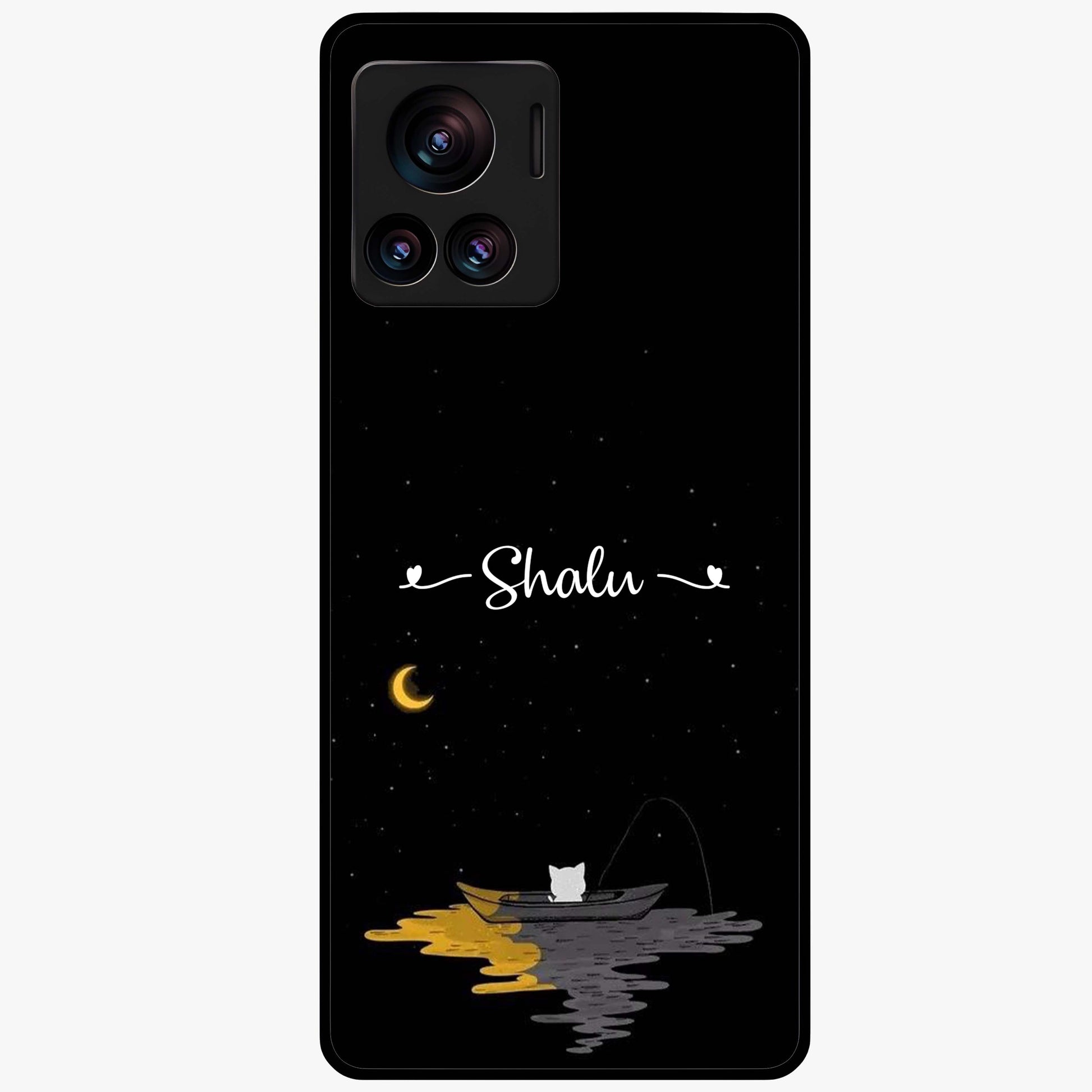 Silent Night Row Glass Case showing flat back view with calm night themed artwork and glossy glass finish.