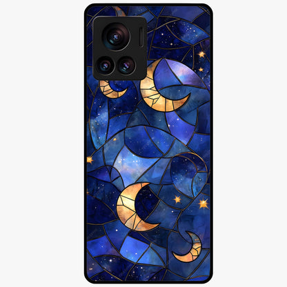 Starlit Sky Tapestry Glass Case showing flat back view with decorative starry sky tapestry artwork and glossy glass finish.