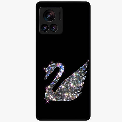 Starlit Swan Grace Glass Case showing flat back view with graceful swan artwork under starry sky and glossy glass finish.