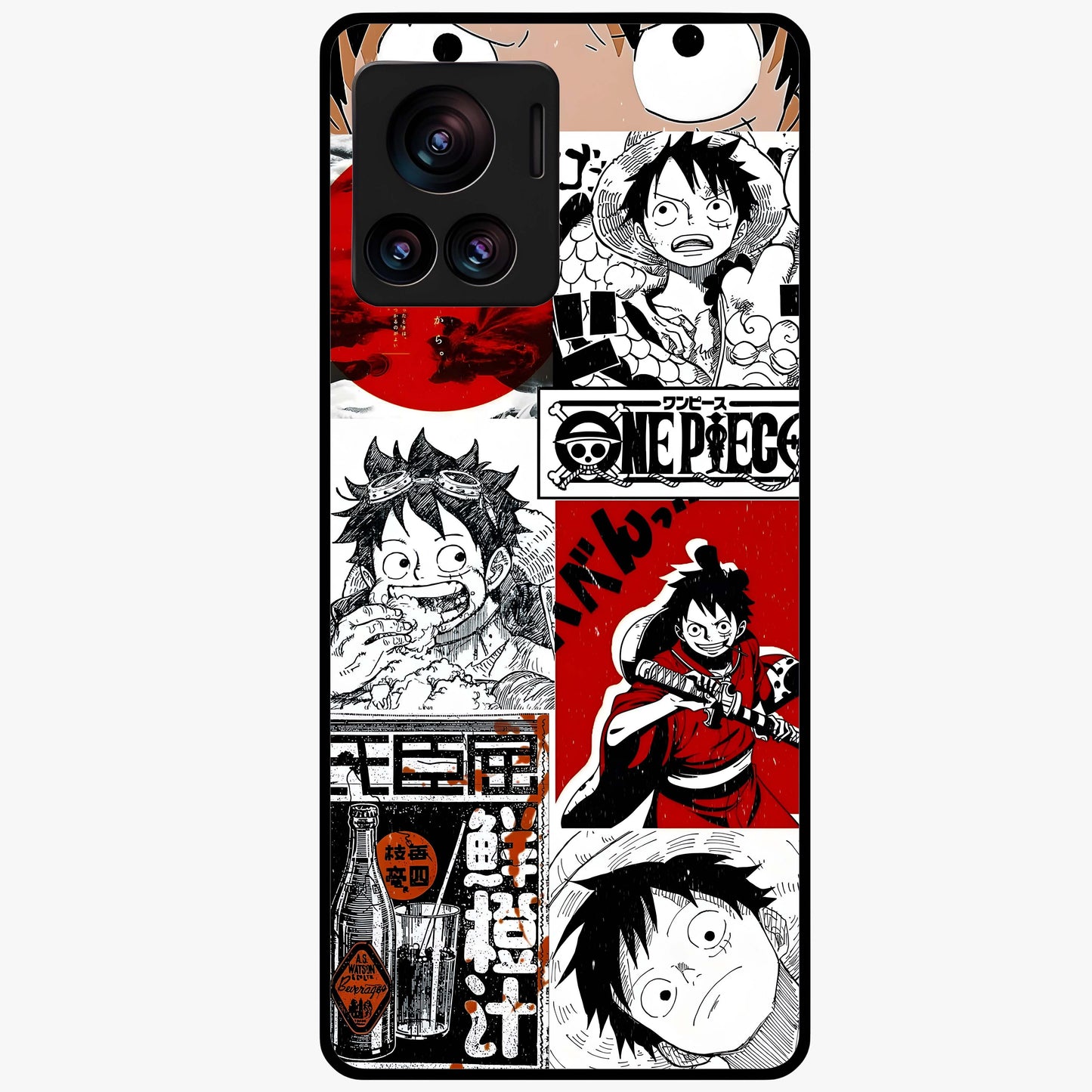 Strawhat Chaos Panels Glass Case showing flat back view with anime inspired chaos panel artwork and glossy glass finish.