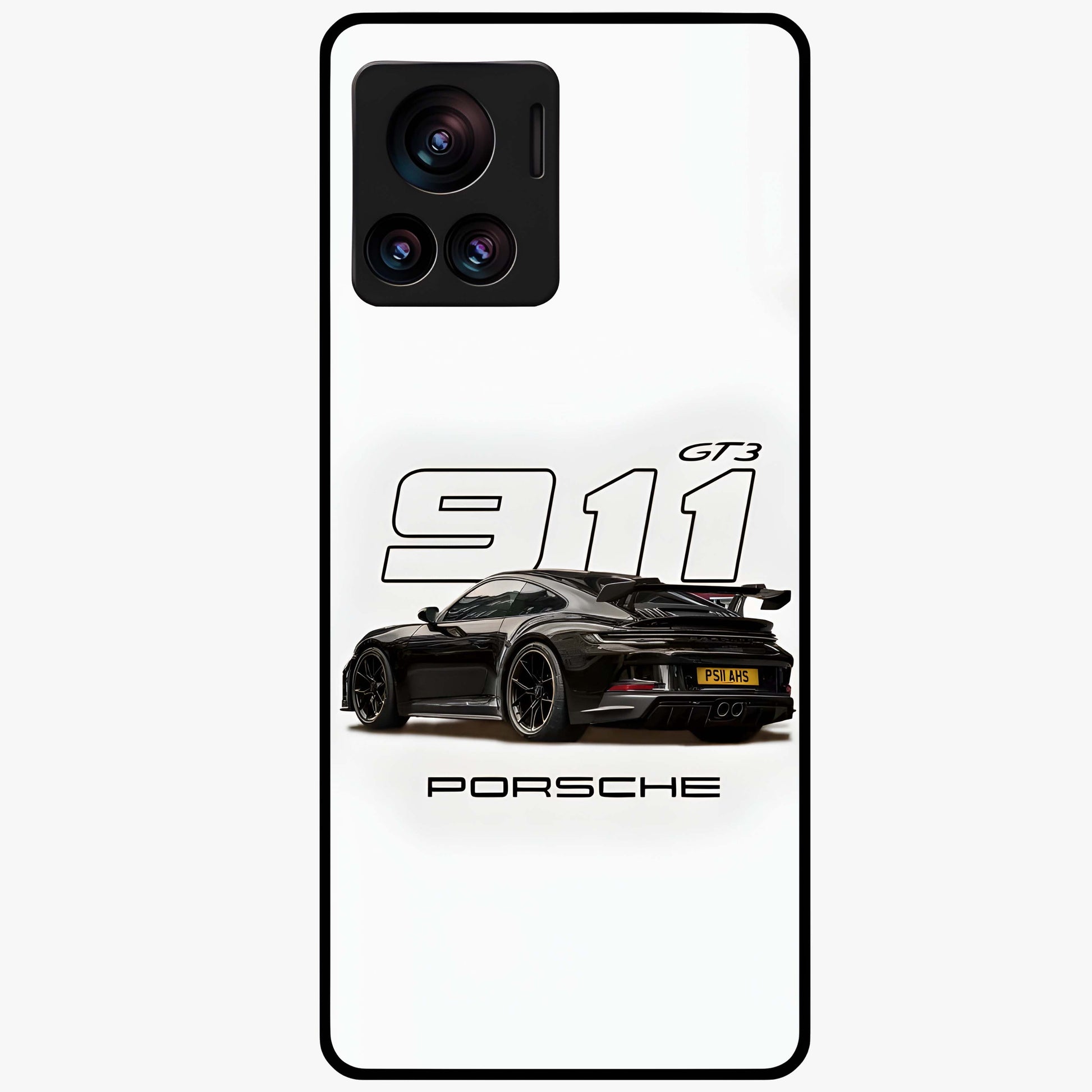Turbo Legacy Icon Glass Case showing flat back view with iconic sports car inspired artwork and glossy glass finish.