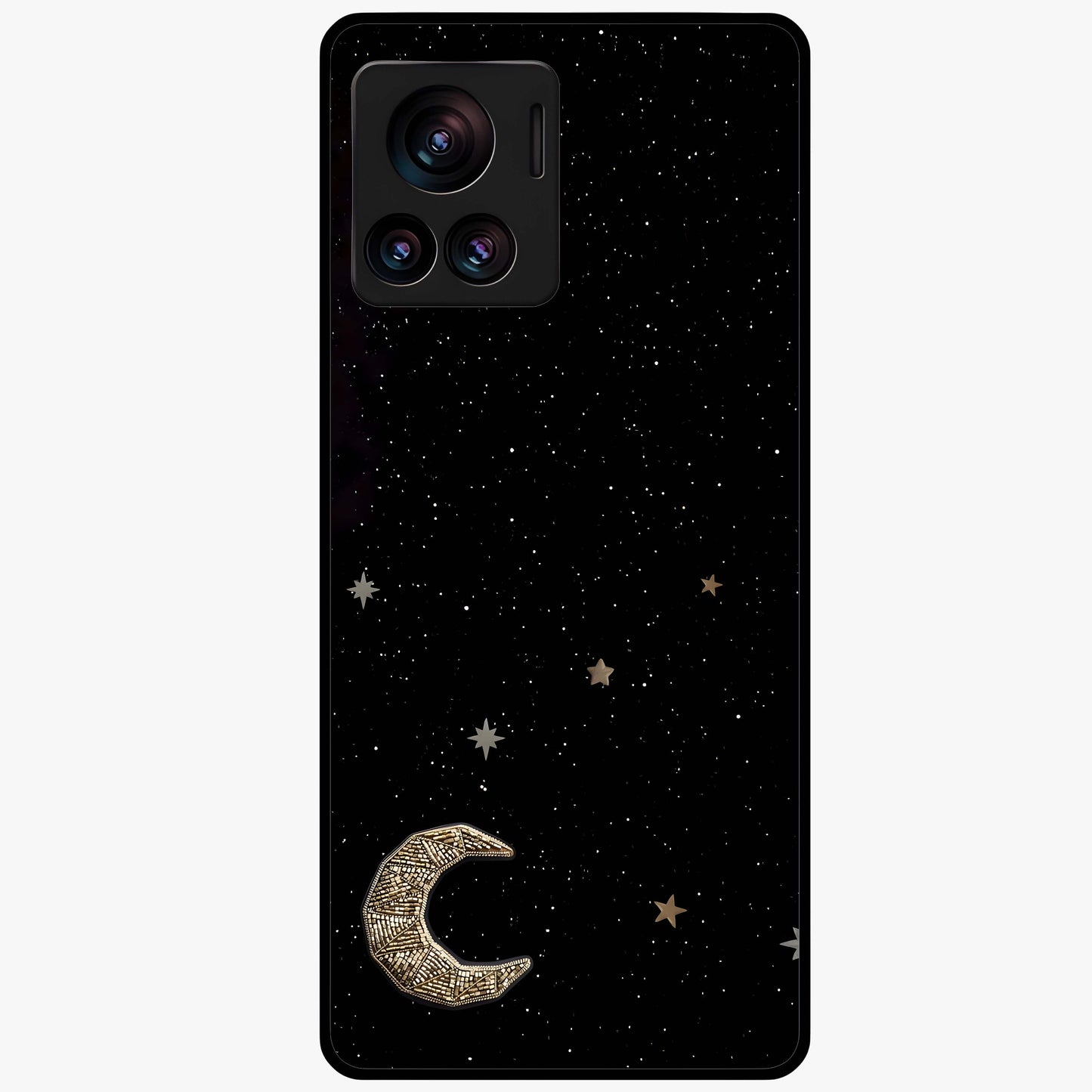 Twinkle Star With Half Moon Glass Case showing flat back view with star and half moon artwork and glossy glass finish.