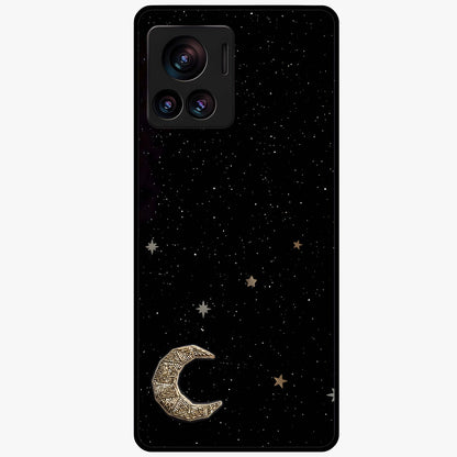 Twinkle Star With Half Moon Glass Case showing flat back view with star and half moon artwork and glossy glass finish.