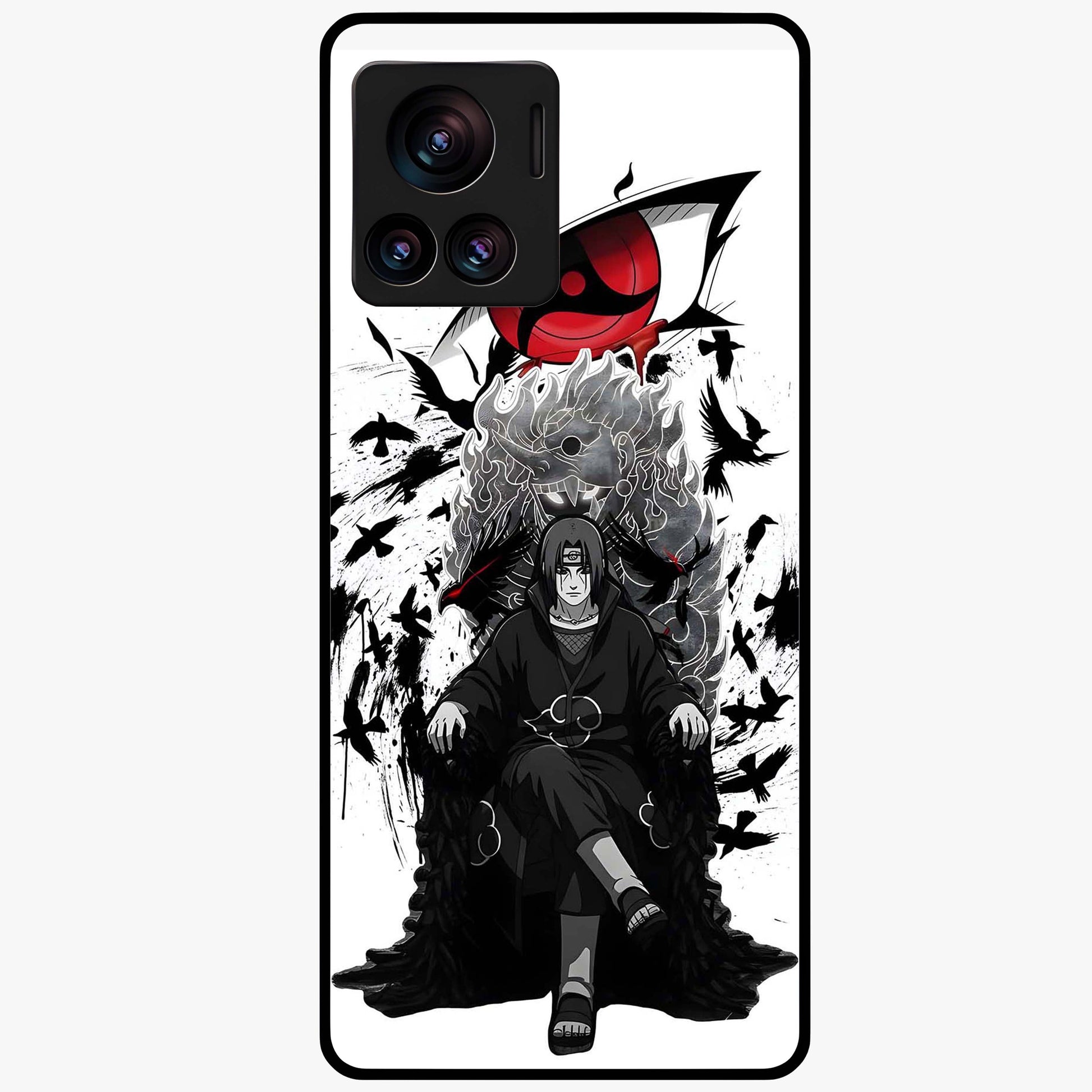 Uchiha Shadow Throne Glass Case showing flat back view with cosmic underwater themed artwork and glossy glass finish.